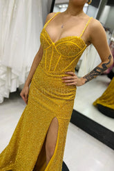 Gold Formal Dress Sequin Mermaid Long with Slit